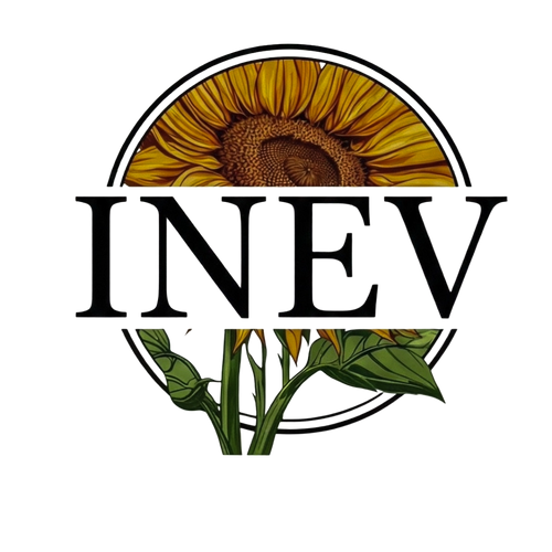 Logo with sunflower and 'INEV' text with no background